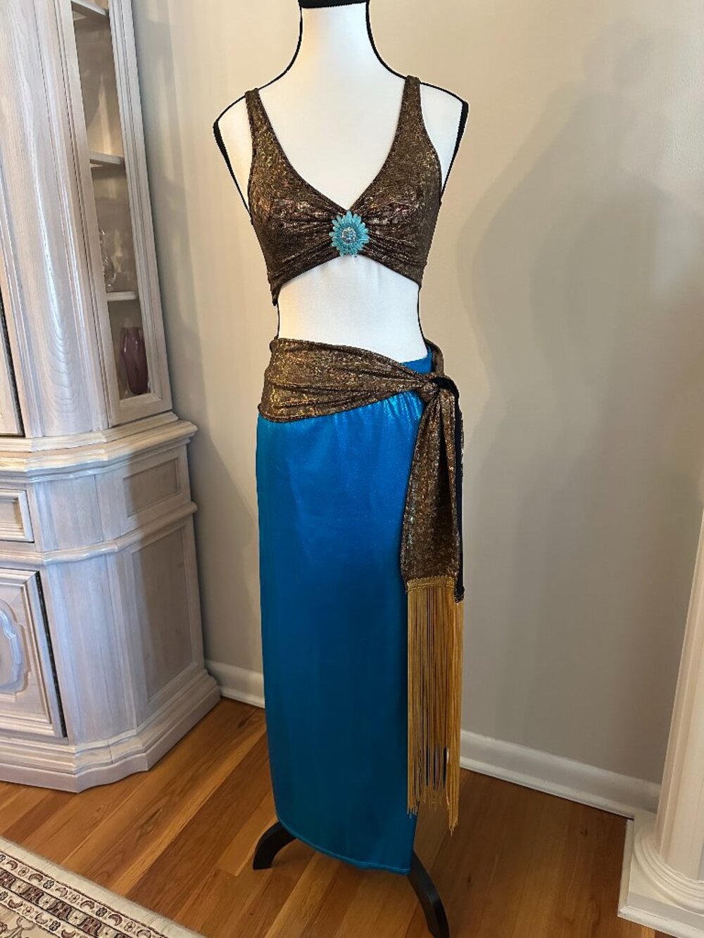 Belly Dancer Genie Costume Small Turquoise Bronze 3 Piece Halloween